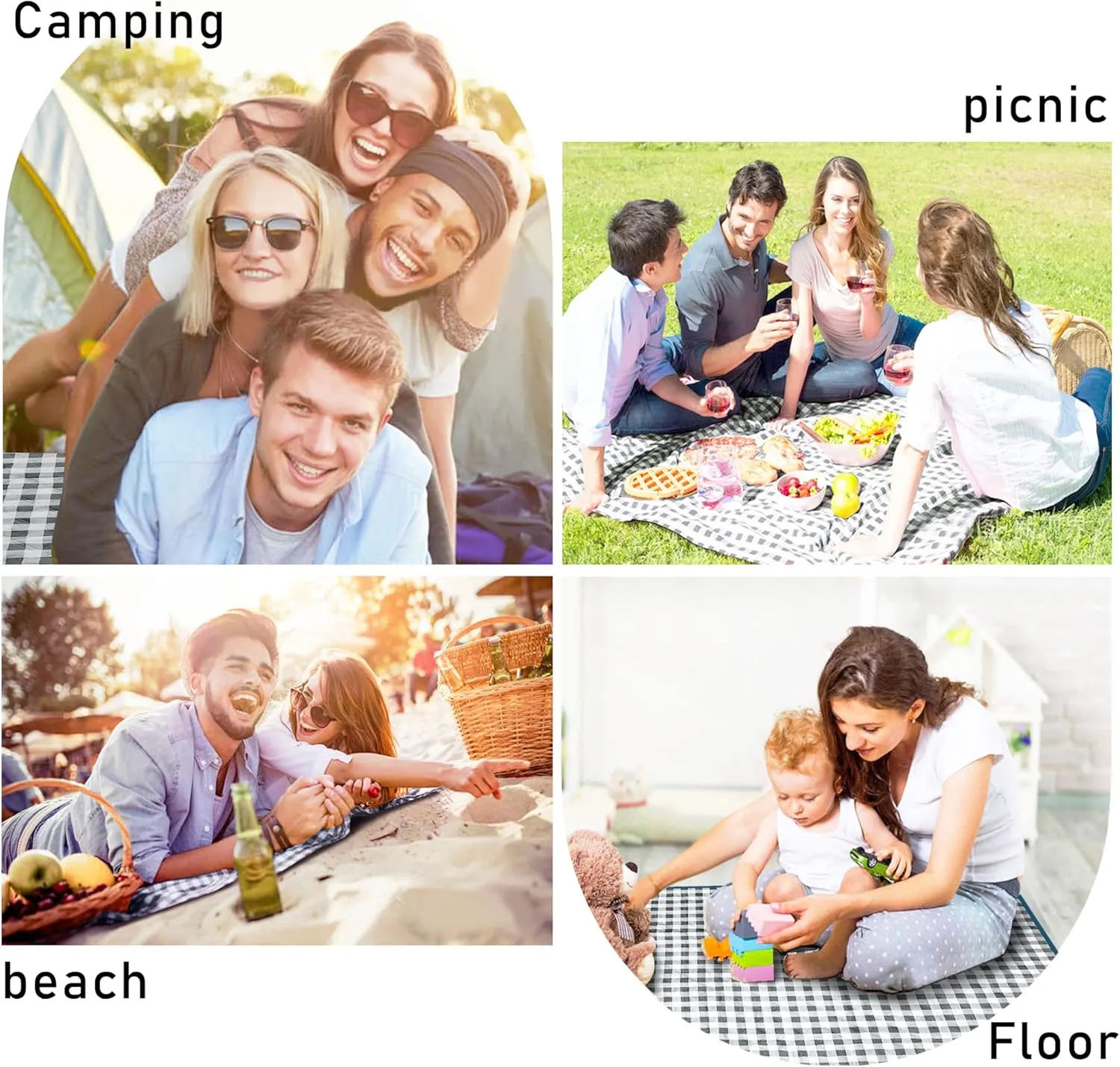 Extra Large Outdoor Picnic Blankets 60"×80", Beach Blanket Waterproof Foldable Sandproof, Picnic Mat Washable Portable for Camping, Park, Hiking (Thickened, Blue and White)