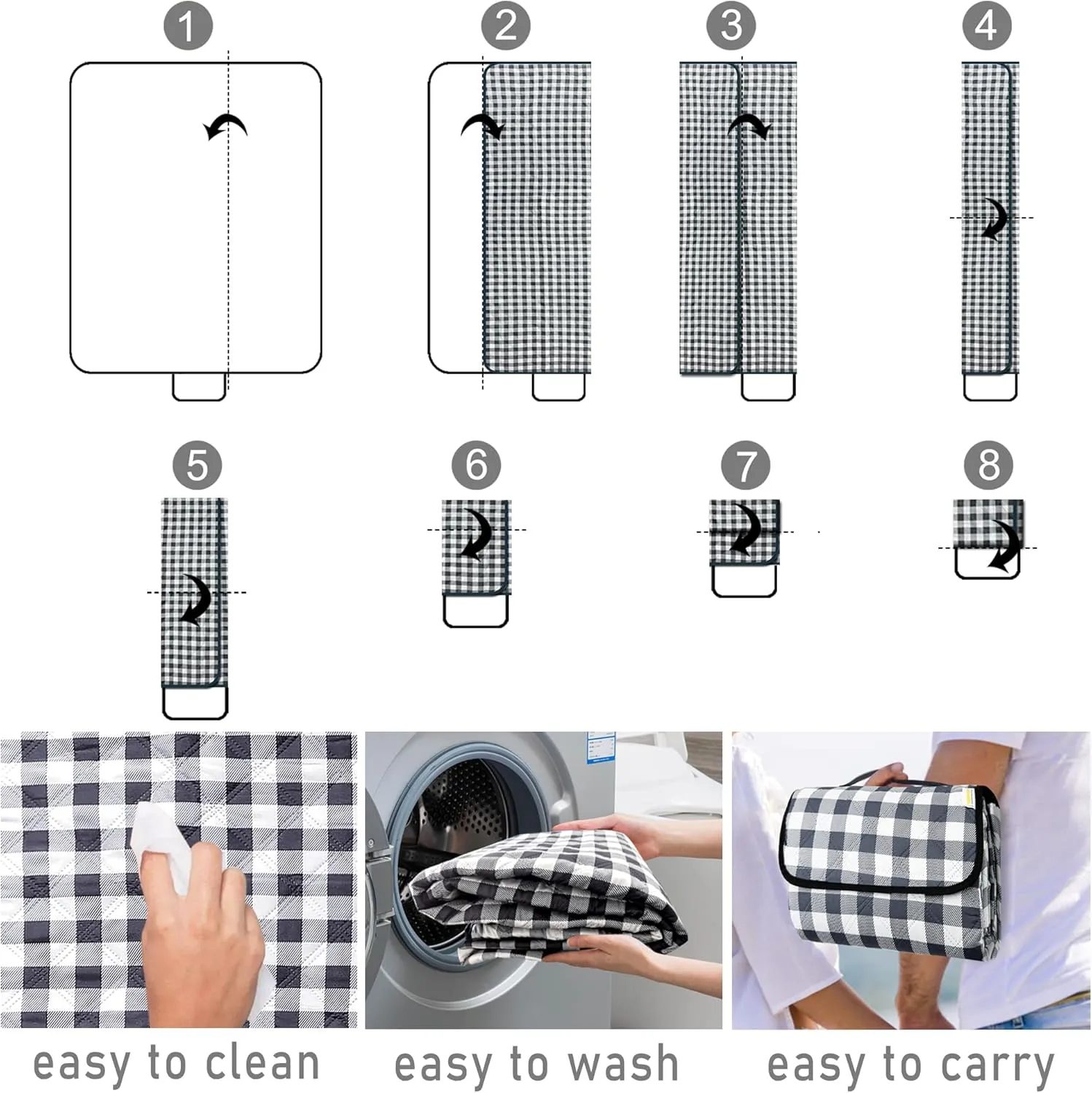Extra Large Outdoor Picnic Blankets 60"×80", Beach Blanket Waterproof Foldable Sandproof, Picnic Mat Washable Portable for Camping, Park, Hiking (Thickened, Blue and White)