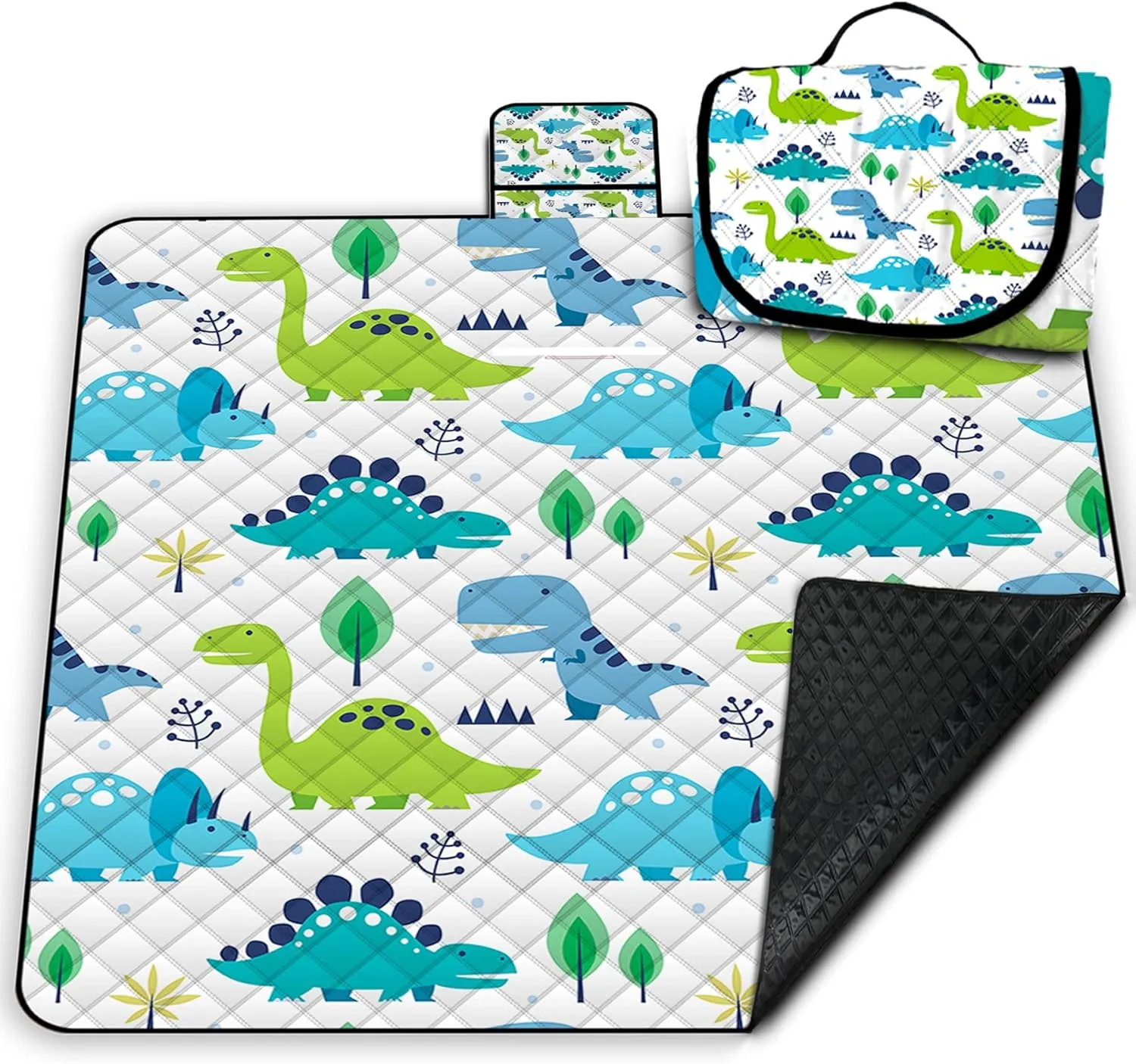 Extra Large Picnic Blanket Waterproof,80"x 80"Foldable Machine Washable Beach Blanket,Outdoor Blanket for 6-8 Adults,Suitable for Indoor Crawling,Park Beach,Camping,Hiking,Family Travel(Dinosaur)