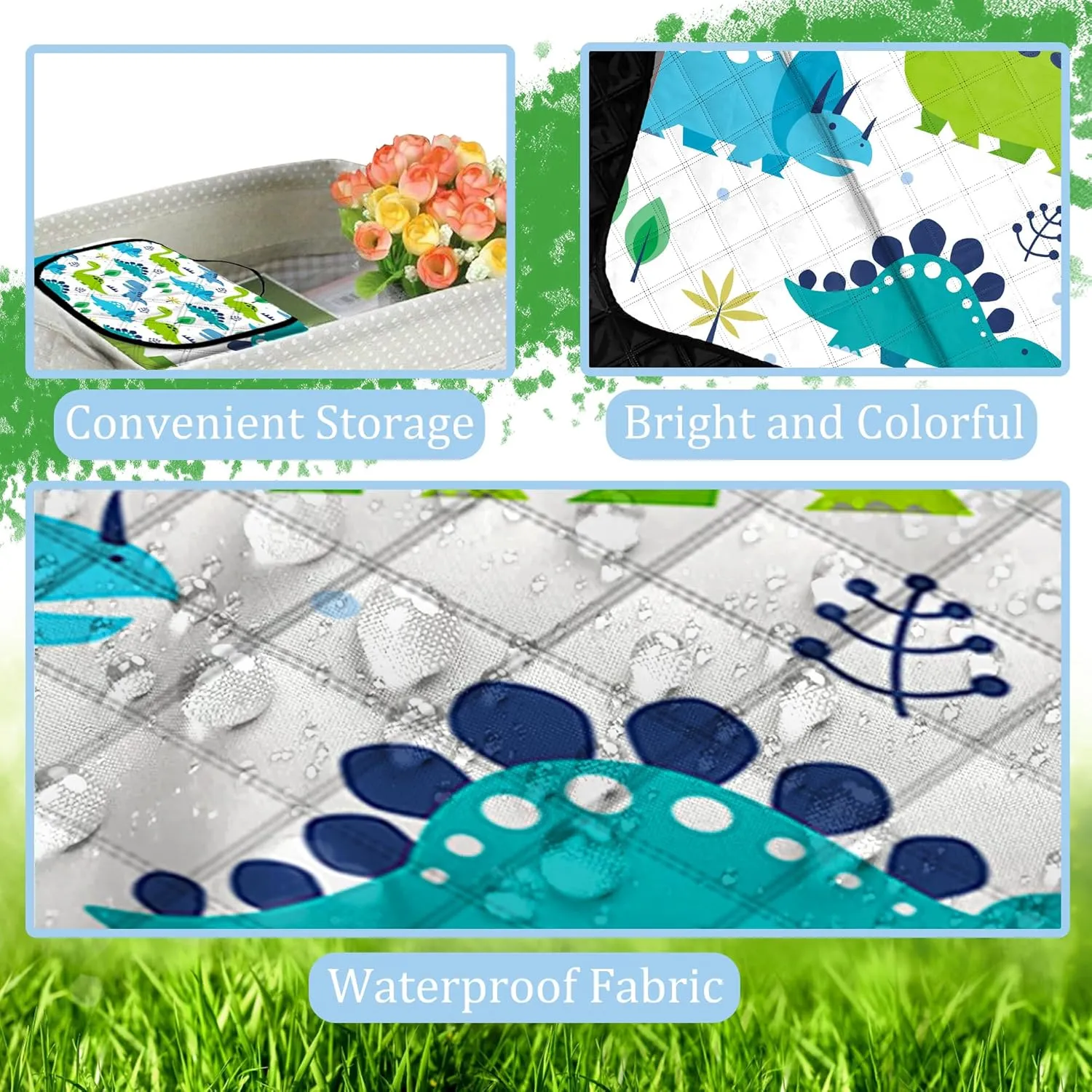 Extra Large Picnic Blanket Waterproof,80"x 80"Foldable Machine Washable Beach Blanket,Outdoor Blanket for 6-8 Adults,Suitable for Indoor Crawling,Park Beach,Camping,Hiking,Family Travel(Dinosaur)