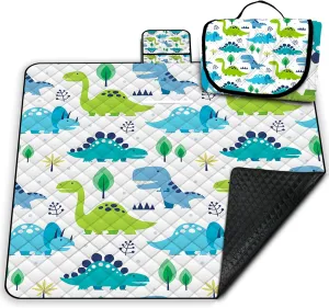 Extra Large Picnic Blanket Waterproof,80"x 80"Foldable Machine Washable Beach Blanket,Outdoor Blanket for 6-8 Adults,Suitable for Indoor Crawling,Park Beach,Camping,Hiking,Family Travel(Dinosaur)