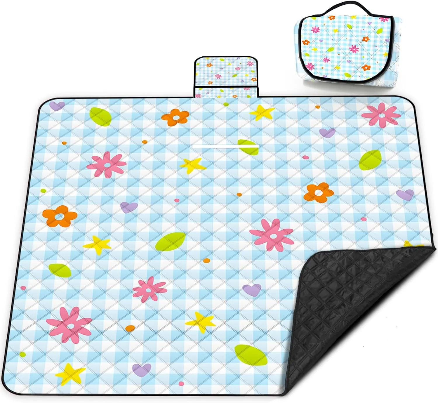 Extra Large Picnic Blanket Waterproof,80"x 80"Foldable Machine Washable Beach Blanket,Outdoor Blanket for 6-8 Adults,Suitable for Indoor Crawling,Park Beach,Camping,Hiking,Family Travel(Small Flower)