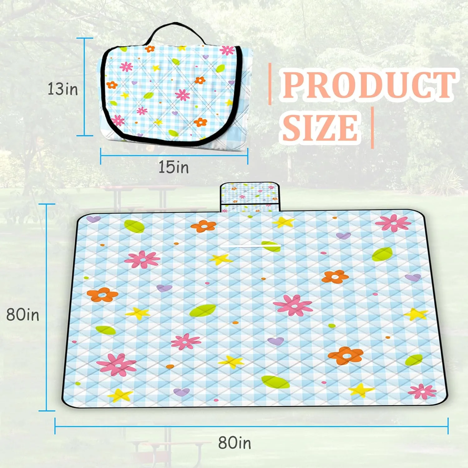 Extra Large Picnic Blanket Waterproof,80"x 80"Foldable Machine Washable Beach Blanket,Outdoor Blanket for 6-8 Adults,Suitable for Indoor Crawling,Park Beach,Camping,Hiking,Family Travel(Small Flower)
