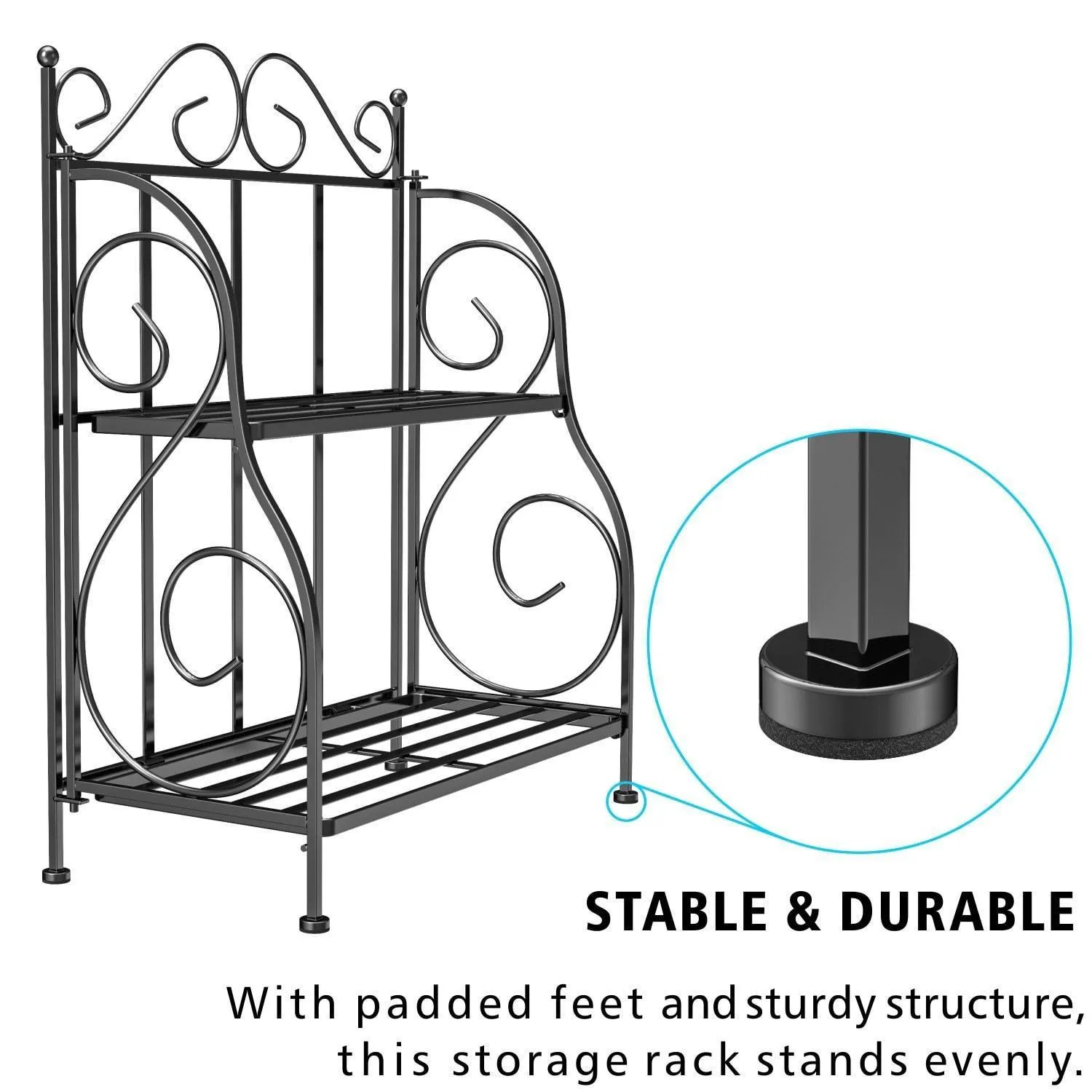 F-color Bathroom Countertop Organizer, 2 Tier Collapsible Kitchen Counter Spice Rack Jars Bottle Shelf Organizer Rack, Black