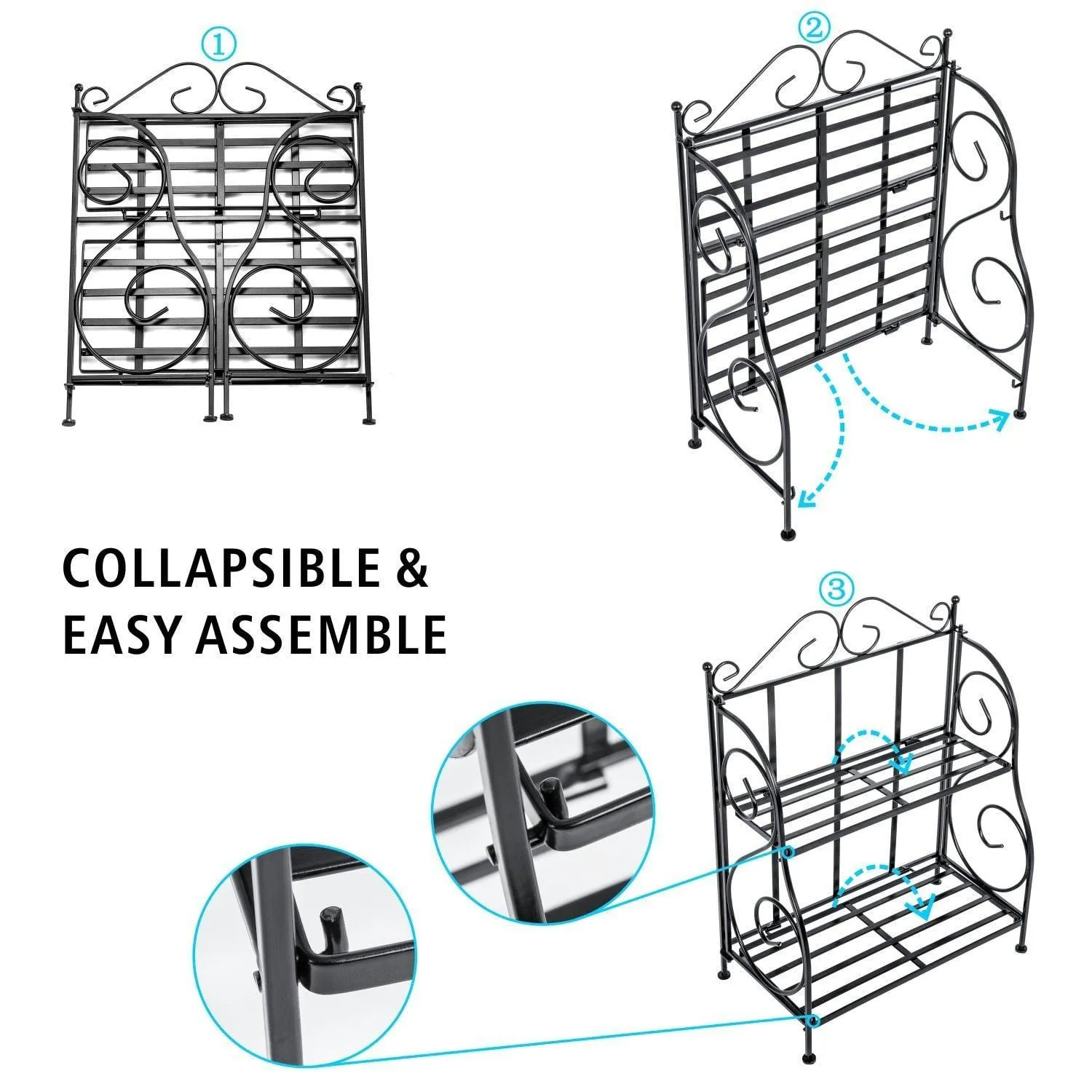 F-color Bathroom Countertop Organizer, 2 Tier Collapsible Kitchen Counter Spice Rack Jars Bottle Shelf Organizer Rack, Black