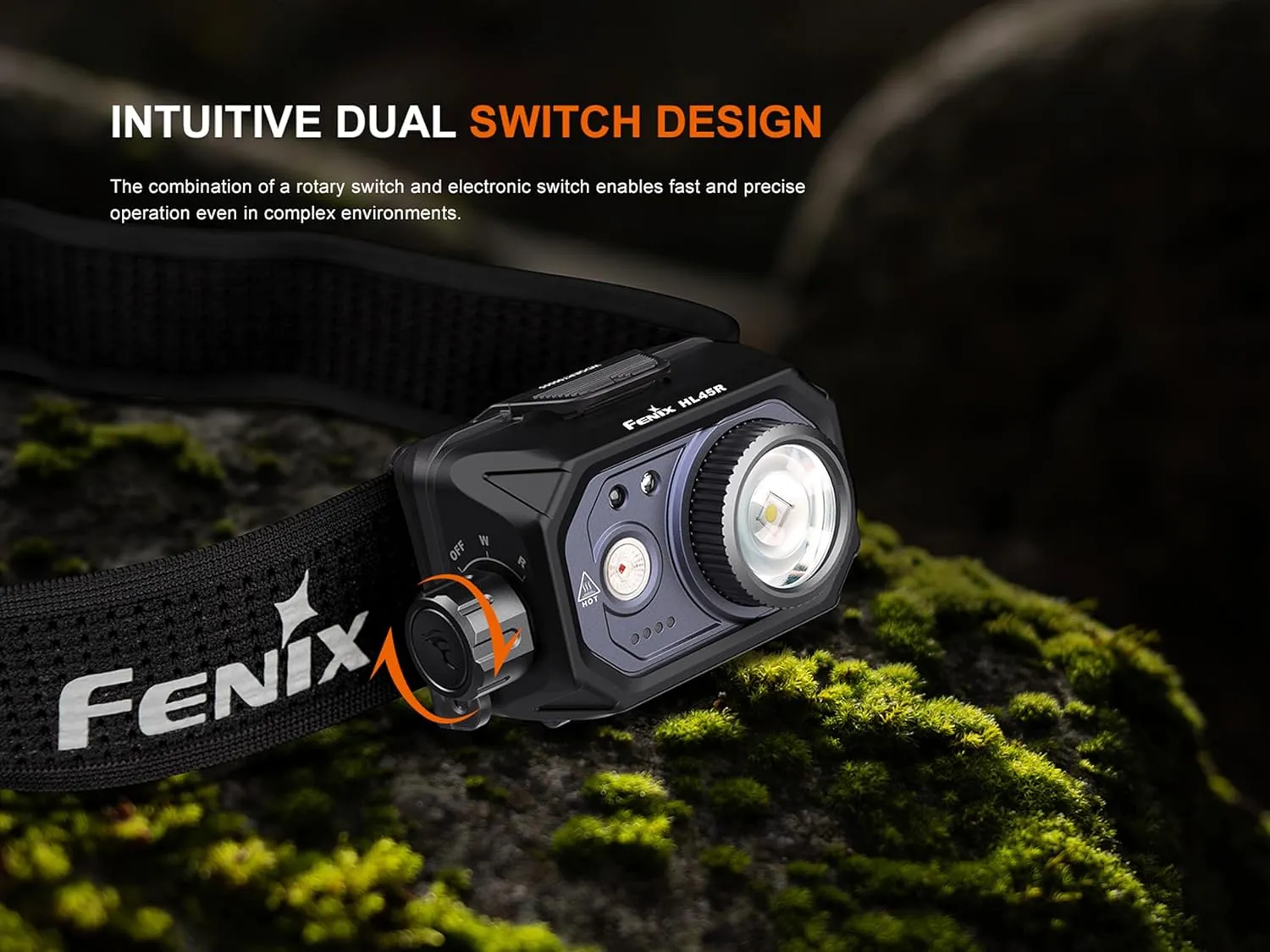 fenix HL45R Rechargeable Focusing Headlamp Outdoor/Work/Multi-Purpose | 1000 Lumens | 220m | 124 Hrs Max | White Focusing Main Beam, Supporting Red Beam, Rotary Control | IP66