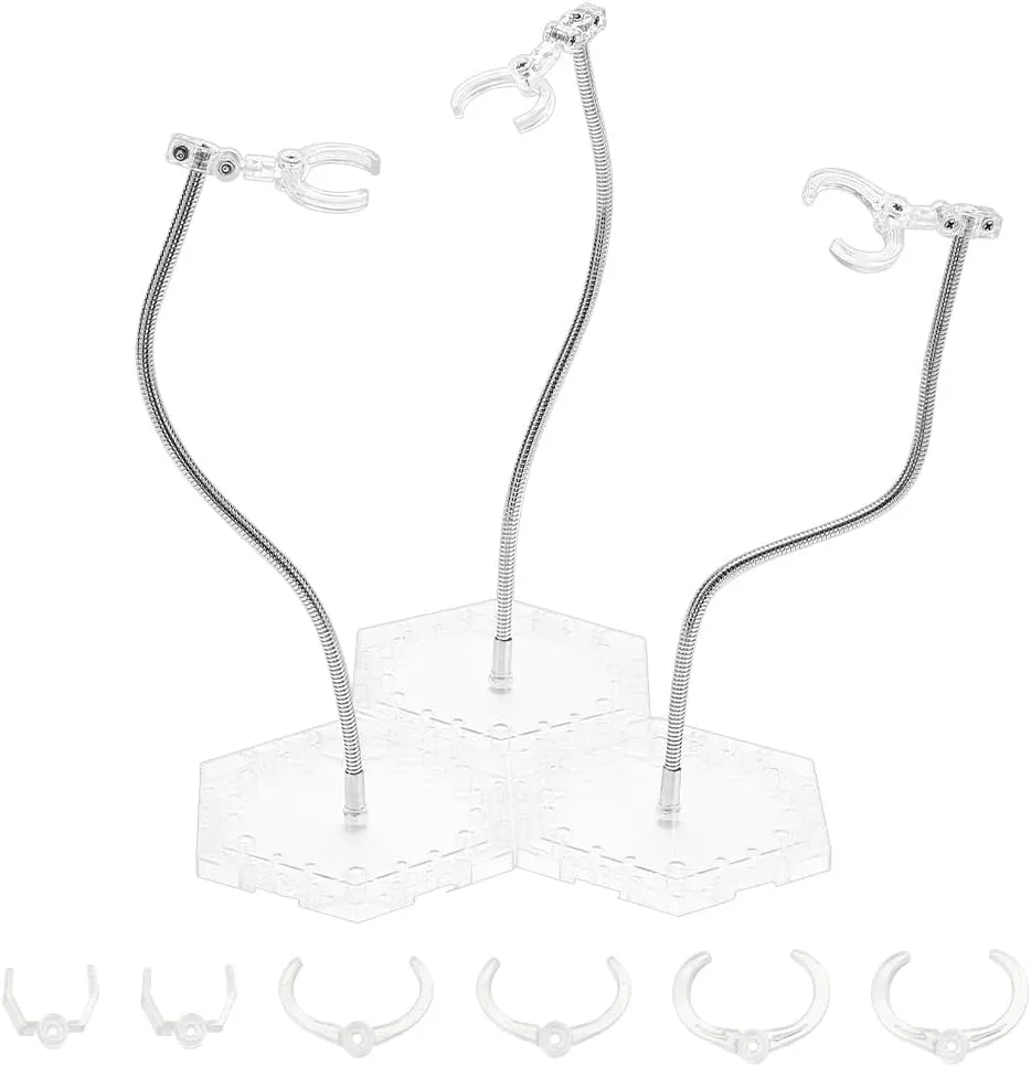 FINGERINSPIRE 3 PCS Clear Action Figure Stand Action Figure Display Holder Stand Base with 12 Adjustable Waist Clips Compatible with HG RG BB Transparent Doll Stop Motion Holder Stand