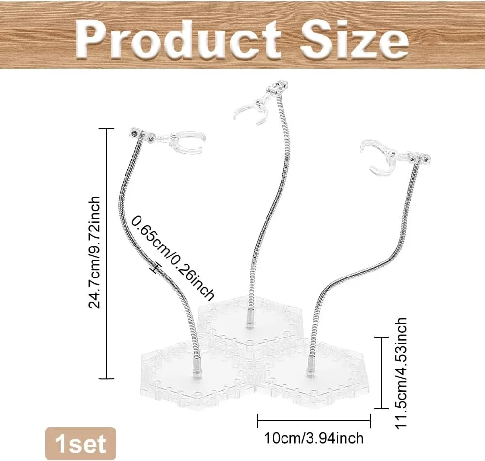 FINGERINSPIRE 3 PCS Clear Action Figure Stand Action Figure Display Holder Stand Base with 12 Adjustable Waist Clips Compatible with HG RG BB Transparent Doll Stop Motion Holder Stand
