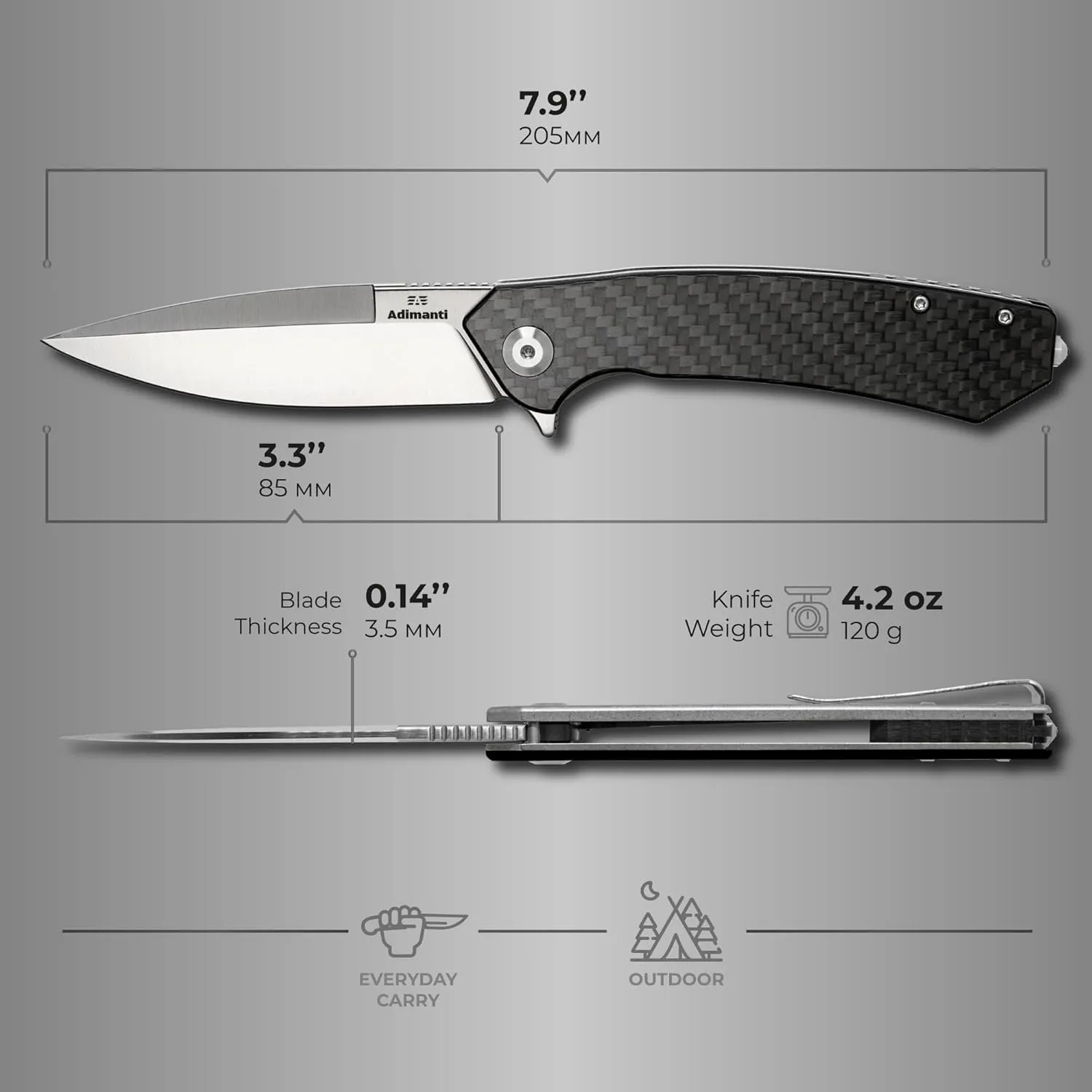 Firebird GANZO Adimanti Skimen Pocket Folding Knife Carbon Fiber Handle with Clip and Glass Breaker D2 Steel Blade Hunting Fishing Camping Outdoor EDC Knife (CF Black)