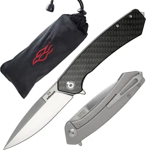Firebird GANZO Adimanti Skimen Pocket Folding Knife Carbon Fiber Handle with Clip and Glass Breaker D2 Steel Blade Hunting Fishing Camping Outdoor EDC Knife (CF Black)