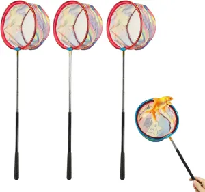 Fishing Net with Handle, 3pcs Stainless Landing Net for Kids Steel Extendable from 16'' to 58'' Kids Fishing Net Detachable Fish Nets for Fishing Shrimp Crab Bug Insect Butterfly