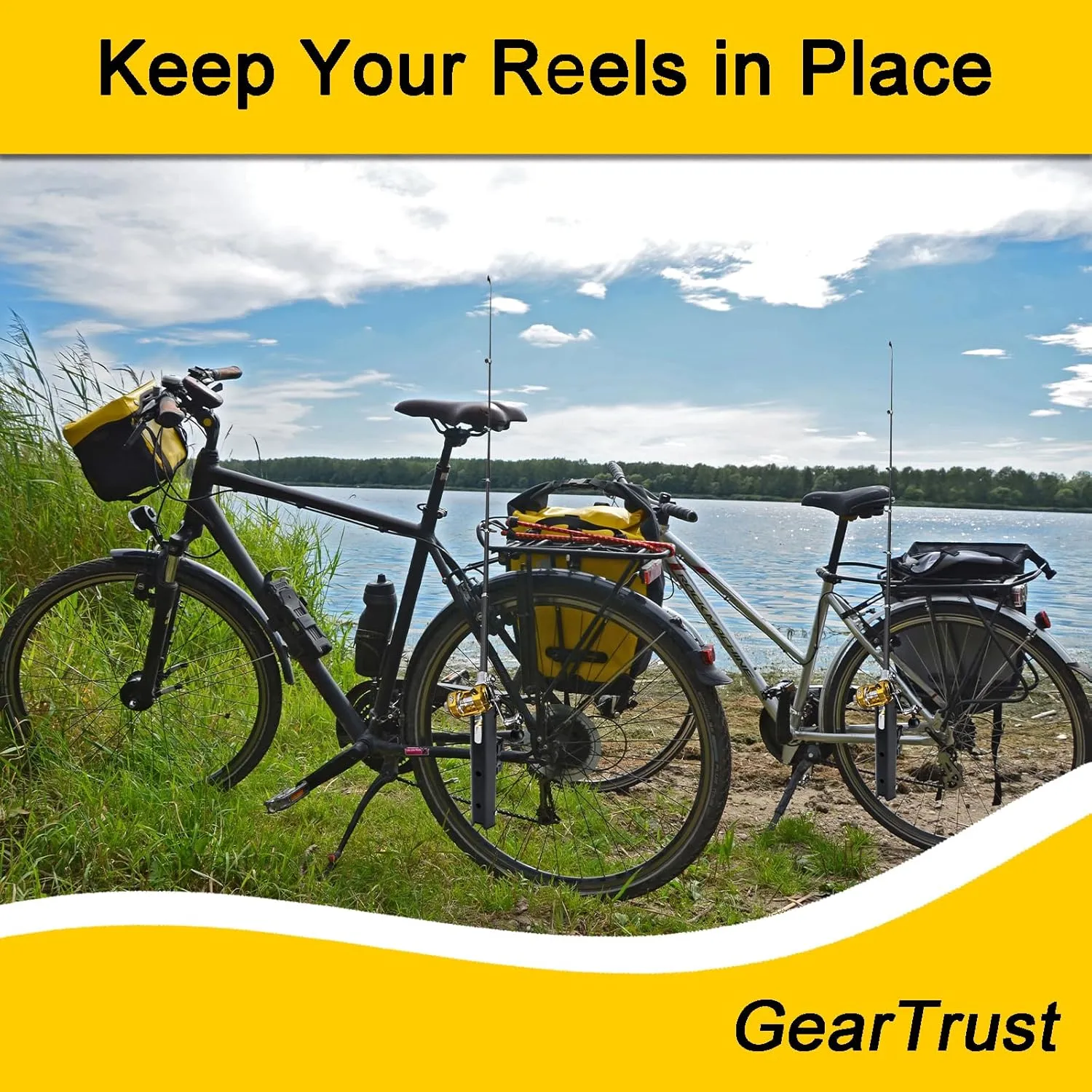 Fishing Rod Holder for Bike, Rotatable Fishing Pole Holder for Bike with Pole Mount Clamp, Fishing Rod Rack for Beach Car, Fishing Chair, ATVS, Boats, Carts