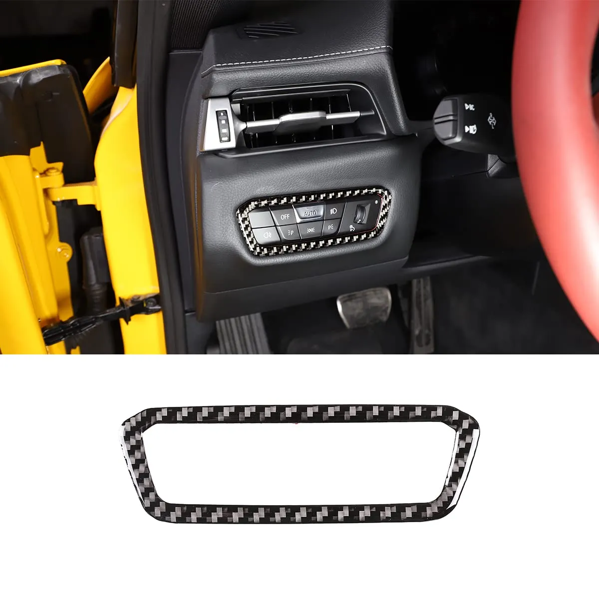 Fit for Toyot@ Supra GR A90 A91 MK5 2019-2024 Soft Carbon Fiber Center Headlight Switch Button Cover, Headlamp Button Frame Trim Cover (Black)