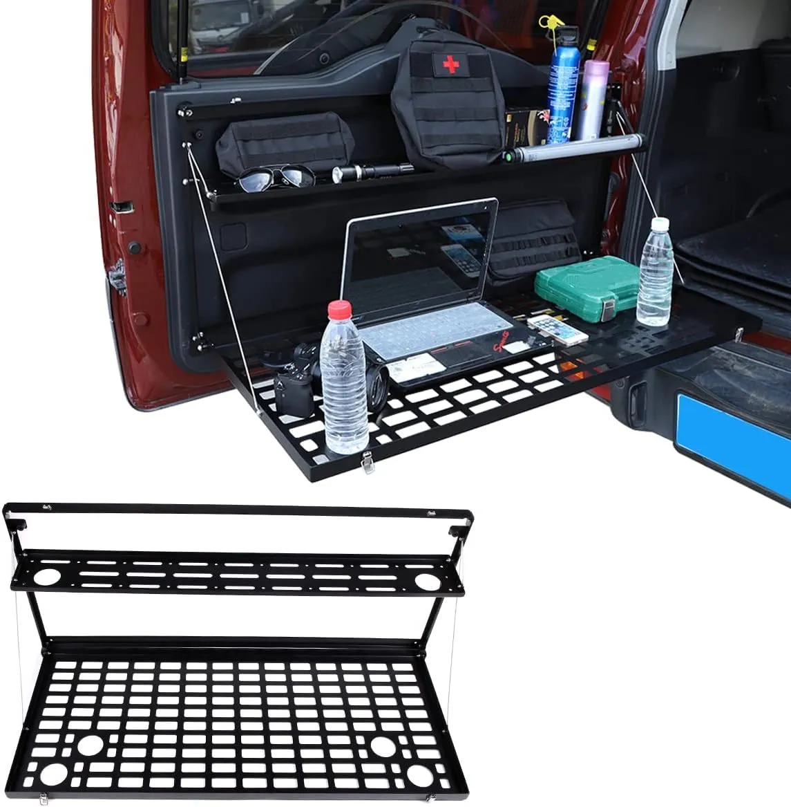 Fit for Toyota FJ Cruiser 2007-2021 Tailgate Table Cargo Storage Rack Shelf, Foldable Double-Layer Storage Holder, Car Rear Door Multifunctional Organizer Mount Bracket, 1PCS