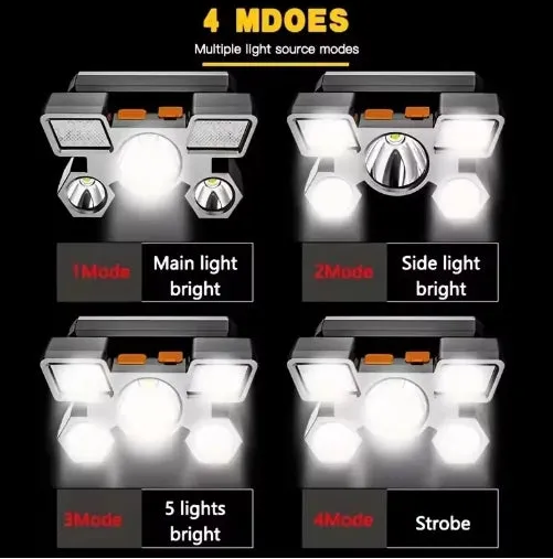 Five-head Long-range Super Bright Headlight USB strong light super bright rechargeable fishing lamp  head-mounted flashlight