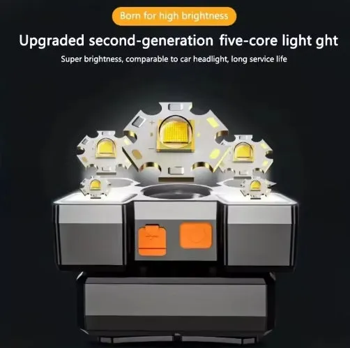 Five-head Long-range Super Bright Headlight USB strong light super bright rechargeable fishing lamp  head-mounted flashlight