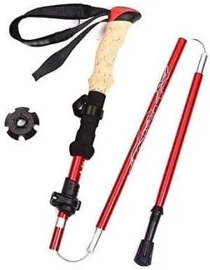 Five-Section Telescopic Folding Trekking Pole, Lightweight Alloy Hiking Stick with EVA Imitation Cork Handle, Tungsten Steel Tip