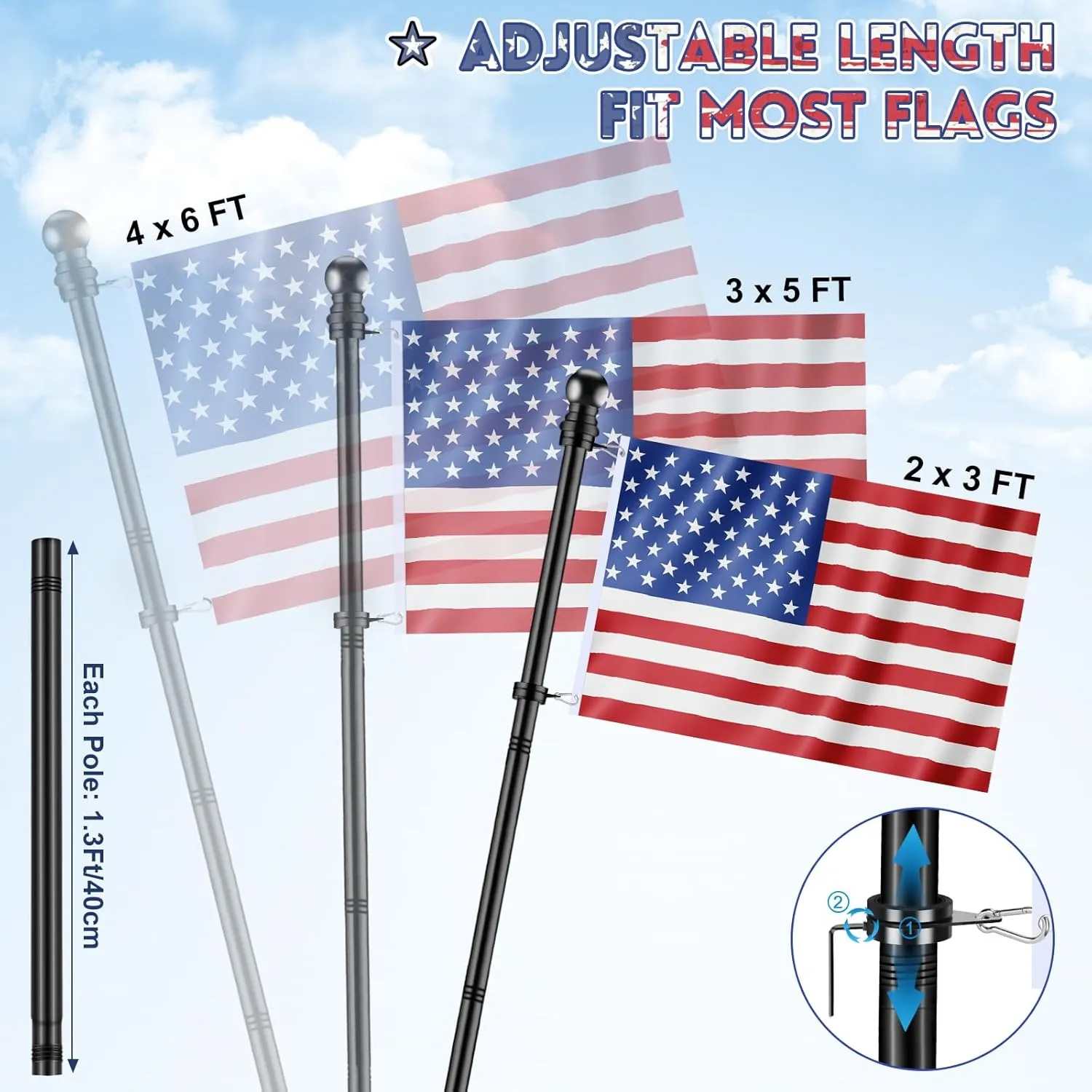 Flag Pole for House, REERON 6 FT Stainless Steel Spinning Flagpole Kit, 1" Rustproof Porch Flag Pole with 360° Tangle Free Metal Flagpole Ring for Residential Outdoor Sport for 3x5 Flag,Without Holder