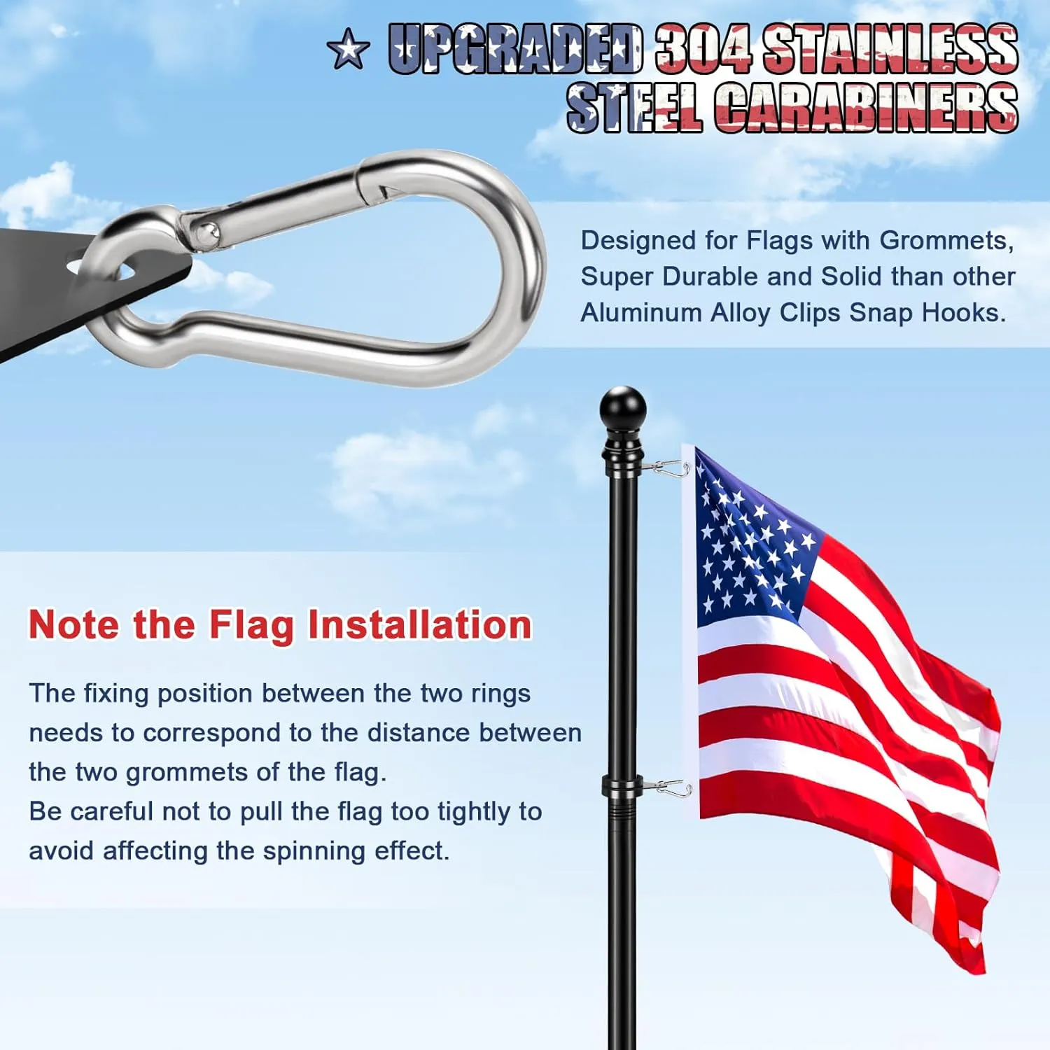 Flag Pole for House, REERON 6 FT Stainless Steel Spinning Flagpole Kit, 1" Rustproof Porch Flag Pole with 360° Tangle Free Metal Flagpole Ring for Residential Outdoor Sport for 3x5 Flag,Without Holder