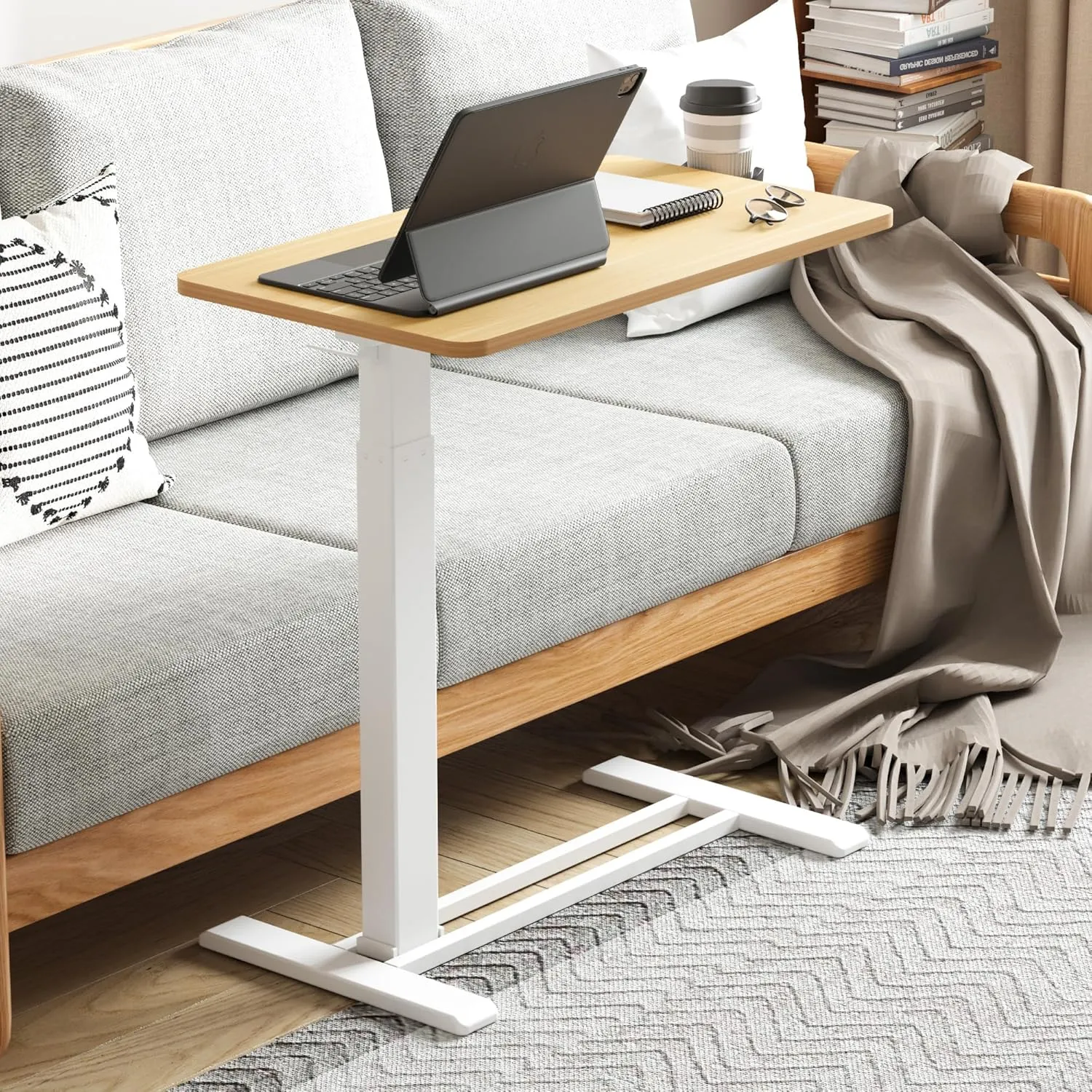 FLEXISPOT Mobile Standing Desk with Wheels Pneumatic Laptop Table Rolling Computer Cart Movable Height Adjustable Small Sit Stand Desk Computer Workstations Home Use(27.6" W x 15.7" D, Maple)