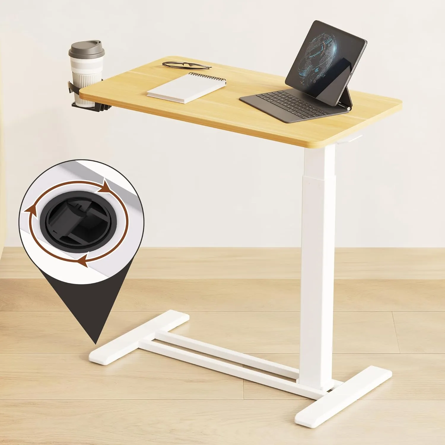FLEXISPOT Mobile Standing Desk with Wheels Pneumatic Laptop Table Rolling Computer Cart Movable Height Adjustable Small Sit Stand Desk Computer Workstations Home Use(27.6" W x 15.7" D, Maple)