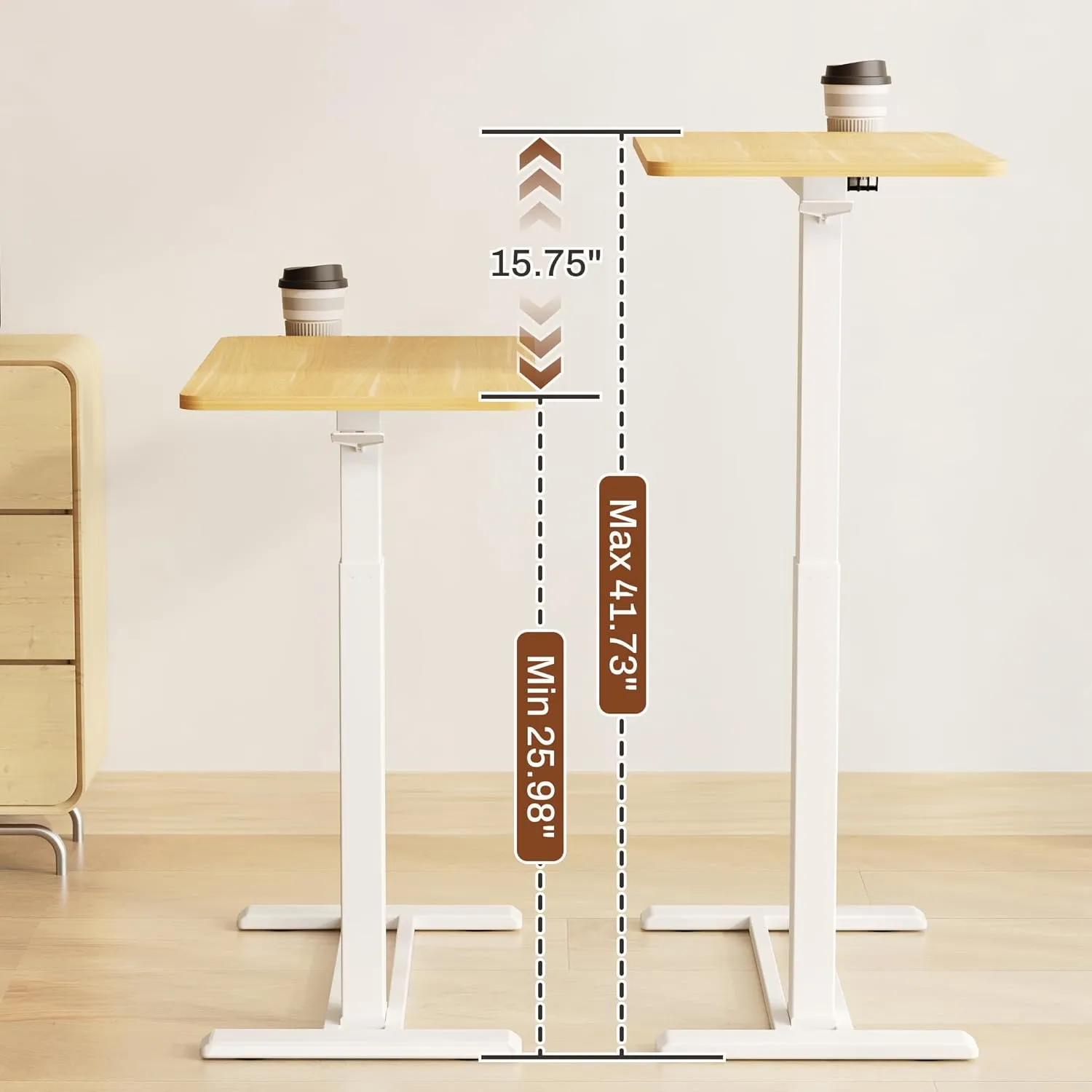 FLEXISPOT Mobile Standing Desk with Wheels Pneumatic Laptop Table Rolling Computer Cart Movable Height Adjustable Small Sit Stand Desk Computer Workstations Home Use(27.6" W x 15.7" D, Maple)