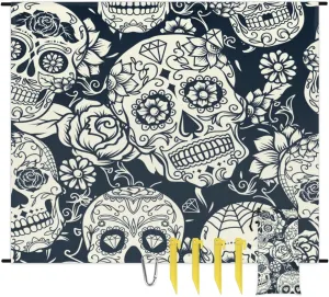 Flower Day of The Dead Skull Beach Blanket Adults Waterproof Sandproof Large Beach Mat 59”x 68” Compact Lightweight Picnic Blankets Portable Quick Drying Sand Free Mats for Travel Camping Hiking