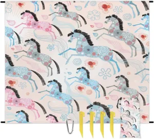 Flower Horse Animals Beach Blanket Adults Waterproof Sandproof Large Beach Mat 59”x 68” Compact Lightweight Picnic Blankets Portable Quick Drying Sand Free Mats for Travel Camping Hiking