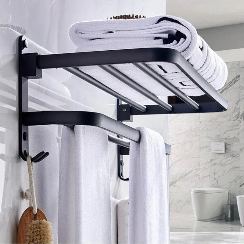 Foldable Aluminum Towel Rack - Space-Saving Bathroom Organizer