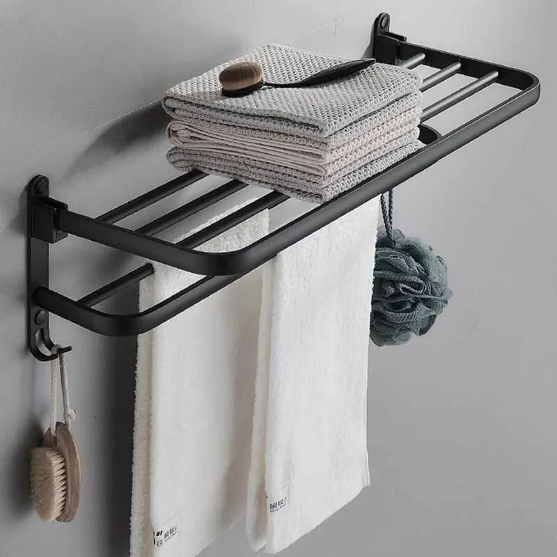 Foldable Aluminum Towel Rack - Space-Saving Bathroom Organizer
