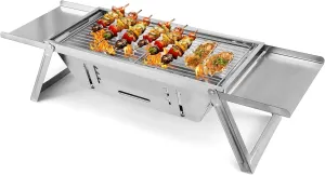 Foldable BBQ Charcoal Grill, Portable Stainless Steel Outdoor Grill for Camping, Travel, and Backyard Barbecue
