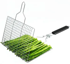 Foldable Grill Basket,Portable Stainless Steel BBQ Barbecue Grilling Basket,With Removable Handle,For Vegetables,Steak,Fish,Shrimpand Whether At Home or OutdoorsBBQ,It Is A Very Practical Barbecue