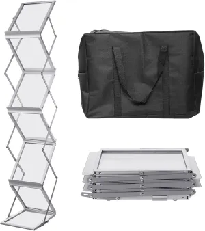 Foldable Literature Catalog Rack | Magazines Display Stand Holder | magazines rack floor with 6 Pockets | trade show brochure display stand | Comic Book Shelf with Carrying Bag for Trade Show (White)