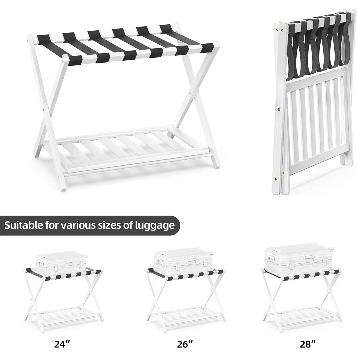 Foldable Luggage Rack Stand Portable Black Storage Shelf for Bedroom Travel