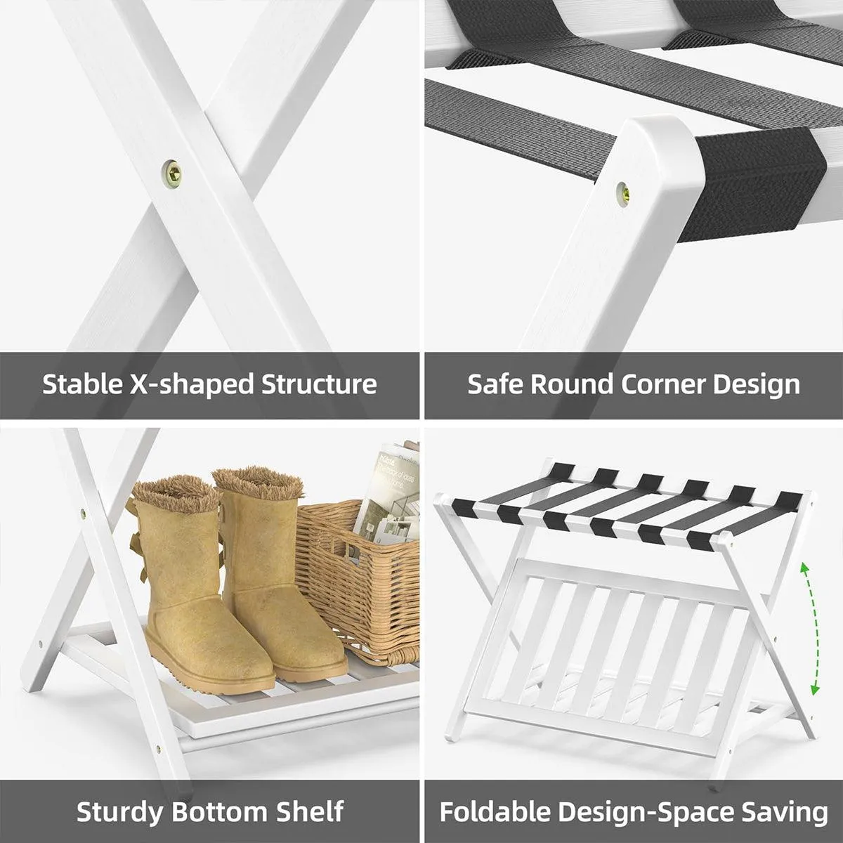Foldable Luggage Rack Stand Portable Black Storage Shelf for Bedroom Travel