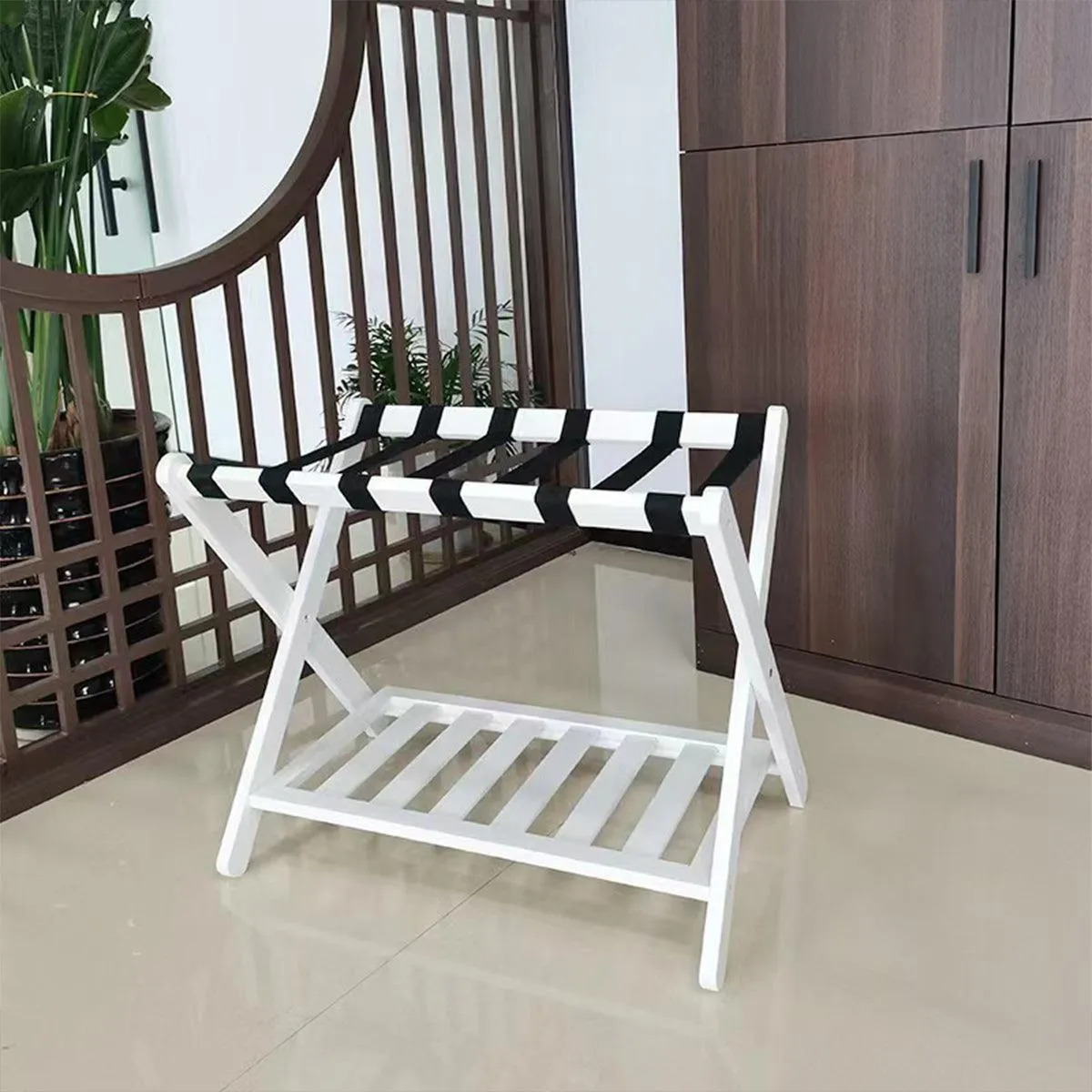 Foldable Luggage Rack Stand Portable Black Storage Shelf for Bedroom Travel