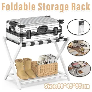 Foldable Luggage Rack Stand Portable Black Storage Shelf for Bedroom Travel