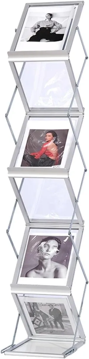 Foldable Magazine Rack Floor Stand, Portable Aluminum Literature Holder with Carrying Bag, Double-Sided Display for Trade Shows, Offices, and Exhibitions (Silver)(Silver)
