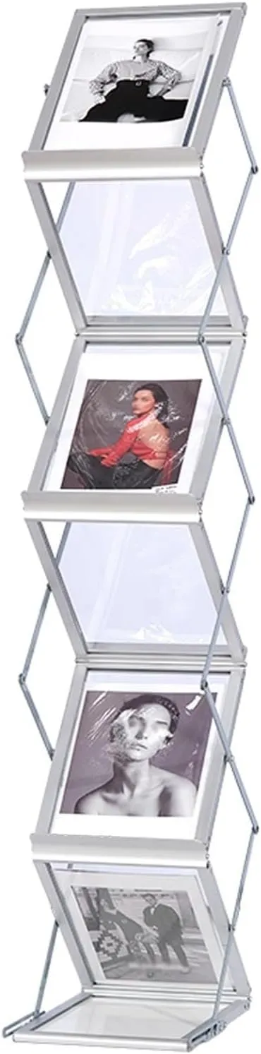 Foldable Magazine Rack Floor Stand, Portable Aluminum Literature Holder with Carrying Bag, Double-Sided Display for Trade Shows, Offices, and Exhibitions (Silver)(Silver)