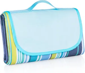 Foldable Outdoor Beach & Picnic Blanket: Family Size Floor Mat & Tote - Compact, Portable, Fold Up, Water Resistant and Sand Proof - Carrying Bag Handle for Travel, Camping and Playtime