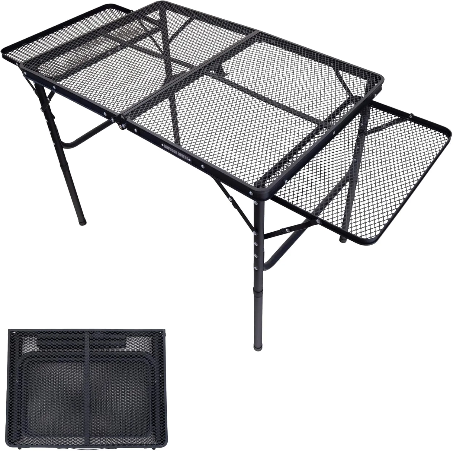 Foldable Outdoor Grill Table with Extension Boards - Support up to 88 lbs, Portable Camping Table for Beach, BBQ and RV