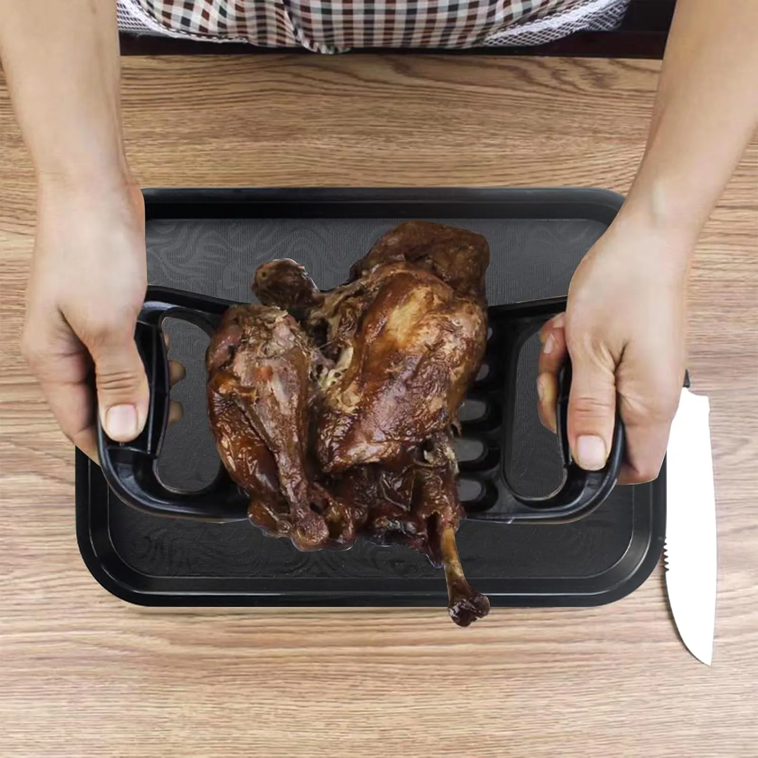Foldable Rib Rack for Smoking, Stainless Steel 10 in Rib Rack with 2 Meat Shredder Claws, and Black PP Tray, Perfect for Grilling, Smoking, and Serving, BBQ Accessories