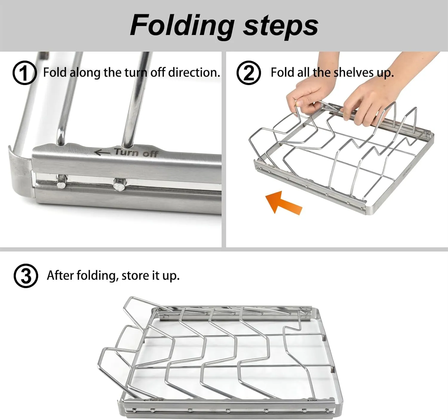 Foldable Rib Rack for Smoking, Stainless Steel 10 in Rib Rack with 2 Meat Shredder Claws, and Black PP Tray, Perfect for Grilling, Smoking, and Serving, BBQ Accessories