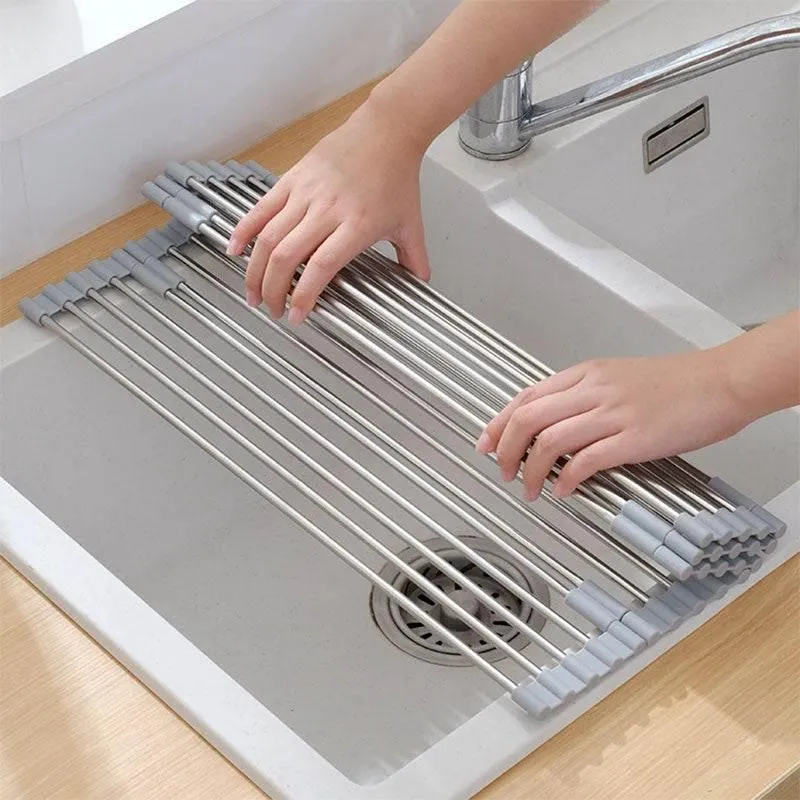 Foldable Stainless Steel Dish Rack - Space-Saving Kitchen Organizer