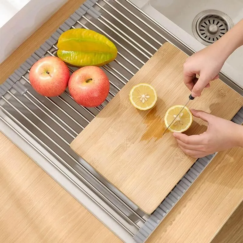 Foldable Stainless Steel Dish Rack - Space-Saving Kitchen Organizer