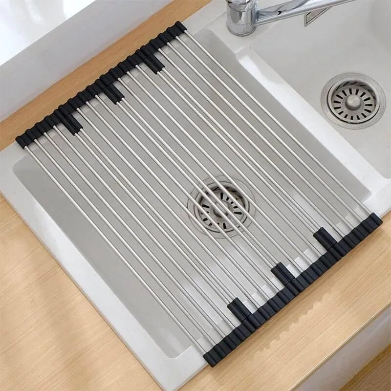 Foldable Stainless Steel Dish Rack - Space-Saving Kitchen Organizer