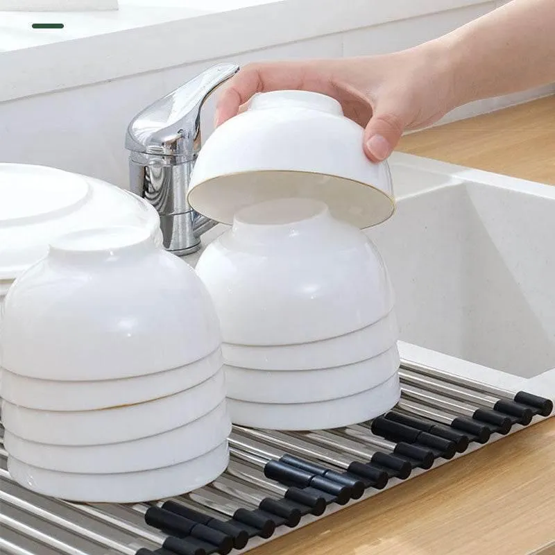 Foldable Stainless Steel Dish Rack - Space-Saving Kitchen Organizer