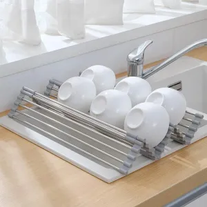 Foldable Stainless Steel Dish Rack - Space-Saving Kitchen Organizer