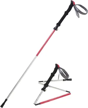 Folding 7075 Aluminum Alloy Travel Pole Walking Stick for Hiking Trekking Camping Outdoors - Red