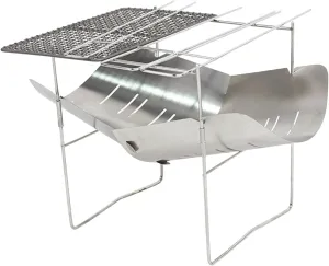 Folding BBQ Grill for Camping, Stainless Steel Fire Pit for Outdoor Use, with 3 Skewers Net